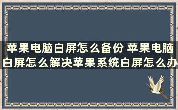 苹果电脑白屏怎么备份 苹果电脑白屏怎么解决苹果系统白屏怎么办